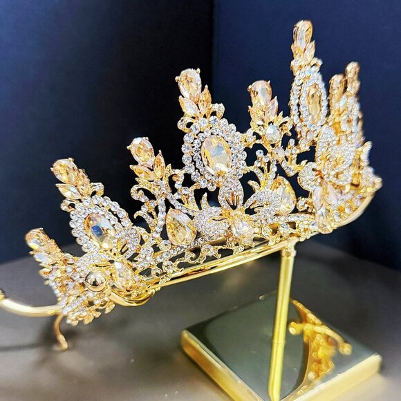 Princess Flower Crown, Floral Tiara, Birthday Party Crown, Amber Crystal Tiara main image 6